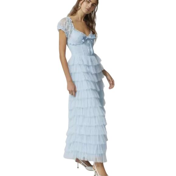 Amy Jane London Sofia Blue Lace Tulle Maxi Dress Size Large - Picture 3 of 11